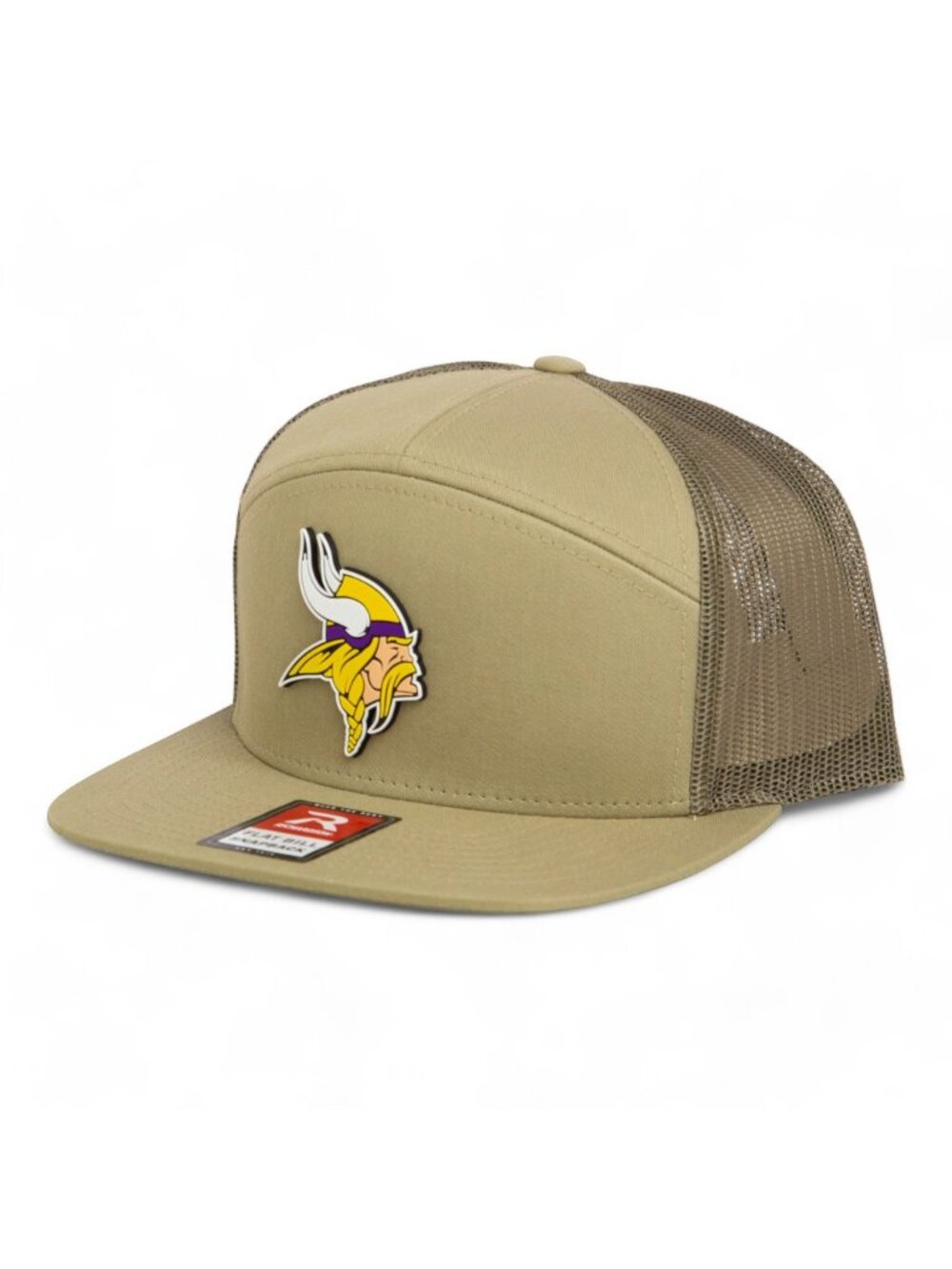 Minnesota Vikings 3D Snapback Seven-Panel Flat Bill Trucker Hat- Pale Khaki/ Lod